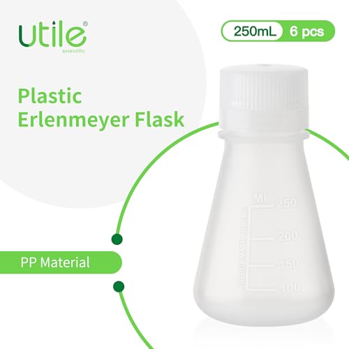 Utile Plastic Erlenmeyer Flask Set with Screw Caps, 6pcs of Vol.250ml Scientific Conical Flask Laboratory Flask,with Molded Graduations, 4023.0652.6 - size: 6 pcs of 250ml