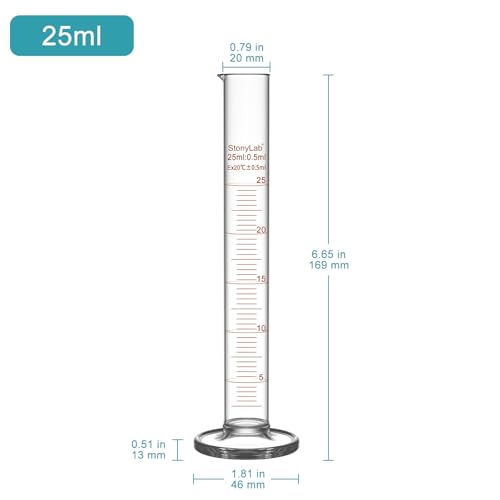 StonyLab 4-Pack Borosilicate Glass 25ml Heavy Wall Graduated Cylinder Measuring Cylinder, 10ml - size: 25 ml