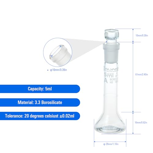 2PCS 5ML Volumetric Flask, Class A, Glass Stopper for Laboratory - color: Clear Glass, size: 5ML