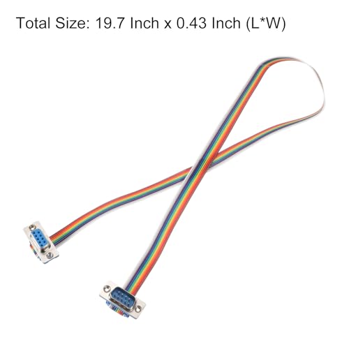 MECCANIXITY 4 Pcs IDC Rainbow Wire Flat Ribbon Cable DB9 Male to DB9 Female 19.7 Inch Length 2.54mm Pitch Breadboard Jumper Wires for Electronic Projects - size: 19.7 Inch, style: DB9 Male to DB9 Female