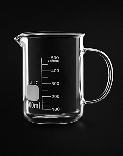 QWORK Beaker with Handle, 500ml Measuring Cup, Borosilicate Glass,Beaker Mug with Pouring Spout, 2 Pack