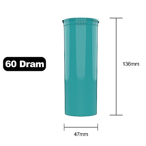 Dragon Chewer 60 Dram CR Plastic Packaging Pop Top Containers - Child Resistant Travel Holder Vial Bottles - 75 qty (Aqua) - color: Aqua
