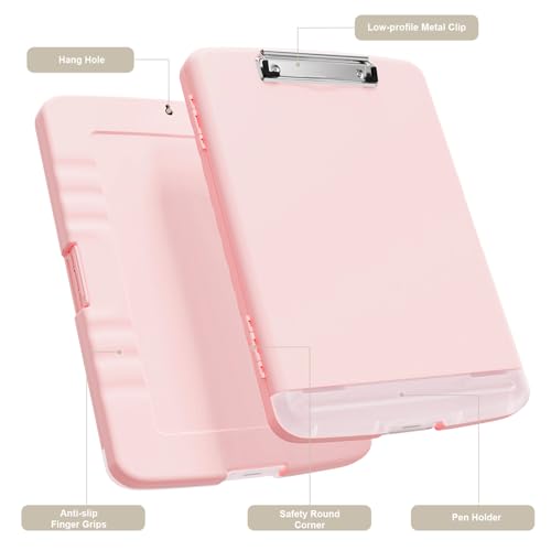 Piasoenc Clipboard with Storage, 8.5 x 11 Clip Board with Pen Holder, Pink - color: Pink