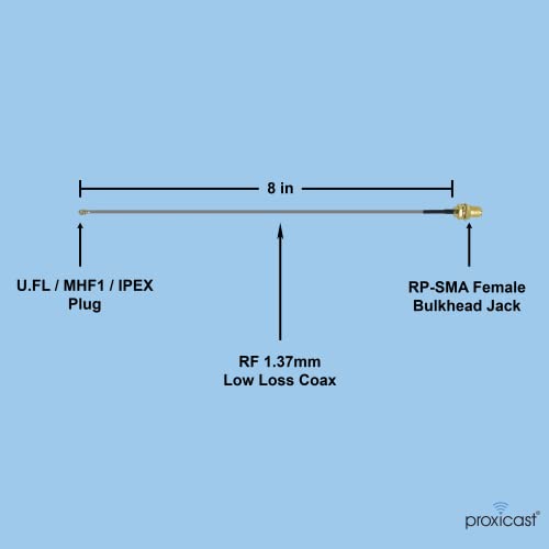 Proxicast 8 in U.FL to RP-SMA Female Ultra Low-Loss Coaxial Antenna Pigtail - size: U.FL to RP-SMA Female