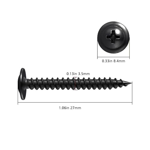 Wensilon(350 pcs)#6×1" Phillips Truss Head Wood Screws Black Galvanizing Quick Metal Self Tapping. - color: Black, size: #6×1"