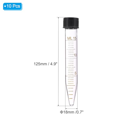 PATIKIL 15ml Centrifuge Tubes, 10 Pcs Glass Graduated Centrifuge Vials with Screw Cap Conical Bottom Test Tube Storage Container for Sample Laboratory Liquid - size: 15ml