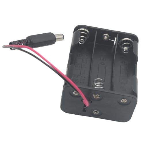 2 Pcs 6xAA Power Box 6V Black Battery Pack Holder Case Box with DC Plug Barrel Jack Connector for Wireless Camera Halloween LED Light Strip