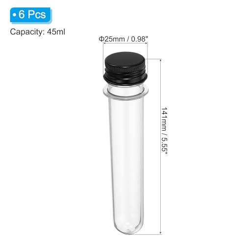 PATIKIL 45ml Plastic Test Tubes with Screw Caps, 6Pcs 141x25mm Tubes for Scientific Party Decoration Candy Bead Storage Bath Salt Lab Use, Black - color: Black, size: 45ml