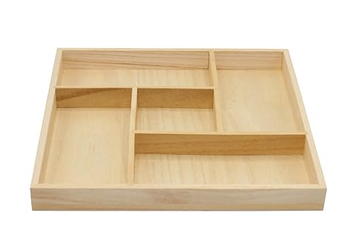 5 Section Wooden Trays – 10" × 10" Square Organizers with Compartments for Crafts, Drawer Tidying, Snacks, and Display | 2 Pack - size: 5 Section