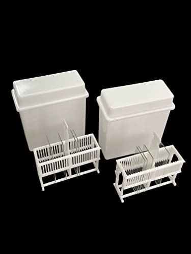MUHWA White 24 Places Microscope Slides Staining Rack and Jar, Polypropylene,Pack of 2