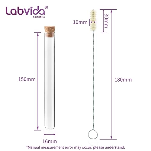 50pcs 16ml Glass Test Tubes with Cork Stoppers and Brush, LVH006 - color: 50-Pack 16ml(0.54oz) with Cork Stoppers & Brush