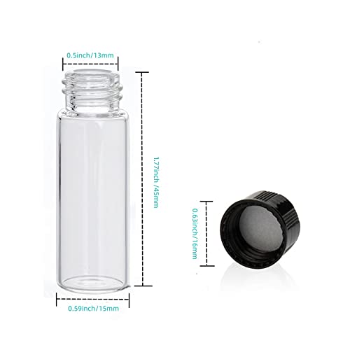 1 Dram Glass Sample Vial,4 ML Clear Borosilicate Glass Liquid Sampling Sample Glass Thread Bottles,15x45mm,13-425 Black Screw Caps with PE Liner, Pack of 100. - size: 4ML