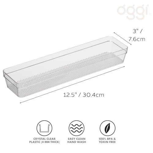 Oggi Clear Drawer Organizer - 3" X 12.5" - Ideal for Organizing Kitchen Drawers, Office, Desk, Silverware, Kitchen Utensils, Cosmetics and Bathrooms - size: 3" by 12"