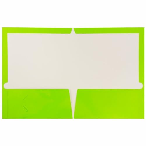 JAM PAPER Laminated Two Pocket Glossy Folders - Lime Green - 3/Pack - color: Lime Green, size: Pack of 3 Folders