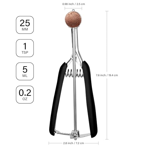 Extra Small Cookie Scoop 1 tsp, Professional Stainless Steel Tiny Ice Cream Scoop 25mm, Melon Baller Scoop Good Soft Grips, Quick Trigger Release - size: 1 tsp ( 25 mm)