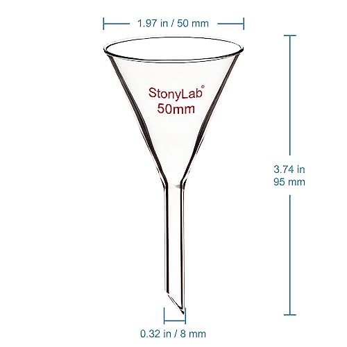 stonylab 1-Pack Glass Funnel, Heavy Wall Borosilicate Glass Funnel, 50mm Diameter and 50mm Stem Length - size: 50mm Diameter and 50mm Stem