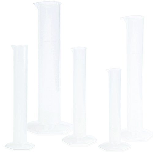 5 Piece Polypropylene Plastic Grad Cylinder Set, 10ml, 25ml, 50ml, 100ml, & 250ml, Karter Scientific 233C2