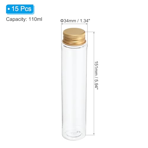 PATIKIL 110ml Plastic Test Tubes with Screw Caps, 15Pcs 151x34mm Flat Bottom Tubes for Scientific Party Decoration Candy Bead Storage Bath Salt, Gold Tone - color: Gold Tone, size: 110ml