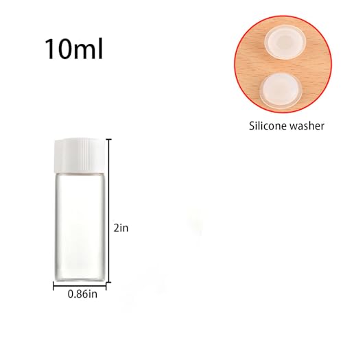 10ml Clear Glass Vial 20pcs with white Screw cap and inner plug 20pcs, leak-proof Glass Bottle Sealed Sample Vials - style: 10ml 20pcs