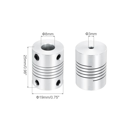 uxcell 1Pcs 3mm to 8mm Aluminum Alloy Shaft Coupling L25xD19 Silver - size: 3mm to 8mm