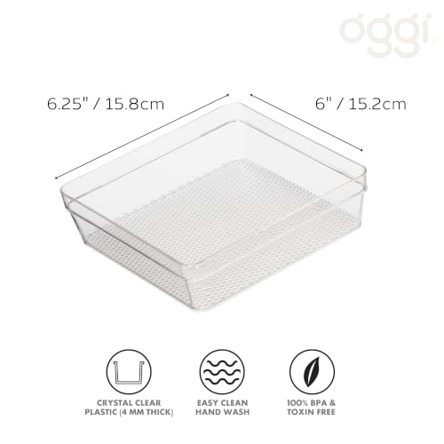 Oggi Clear Drawer Organizer - 6" X 6.25"- Ideal for Organizing Kitchen Drawers, Office, Desk, Silverware, Kitchen Utensils, Cosmetics and Bathrooms - size: 6" by 6"