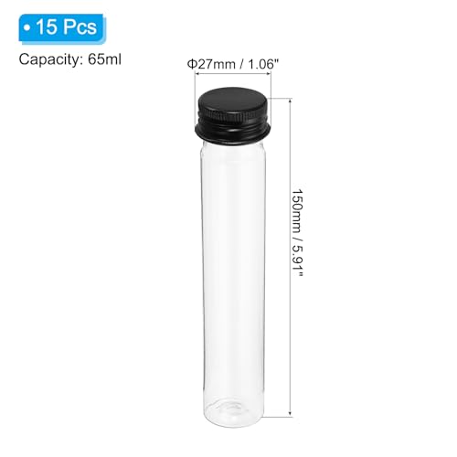 PATIKIL 65ml Plastic Test Tubes with Screw Caps, 15Pcs 150x27mm Flat Bottom Tubes for Scientific Party Decoration Candy Bead Storage Bath Salt, Black - color: Black, size: 65ml