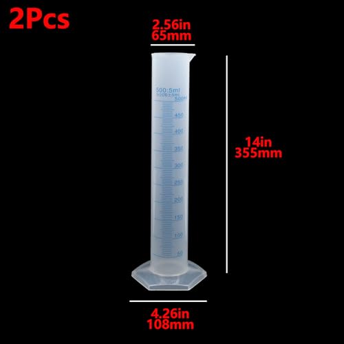 Geesatis 2 Pcs Plastic Graduated Measuring Cylinder 500ml, Lab Supplies - size: 500ml, style: 2Pcs
