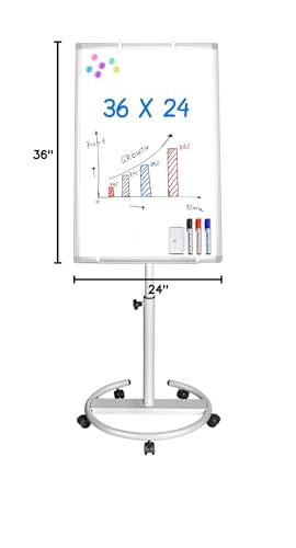 Maxtek Whiteboard on Wheels 36 x 24 in, Magnetic Rolling Dry Erase Easel - color: White, size: 24"W x 36"H