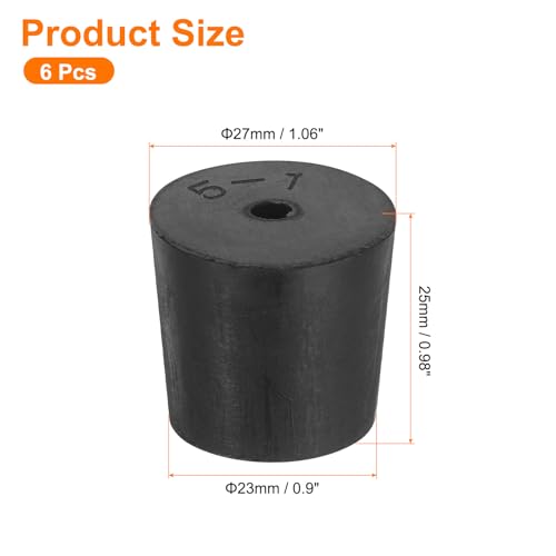 uxcell 6 Pcs 1-Hole Rubber Stopper, Tapered Lab Seal Tube Stopper Plug for Test Tube Flasks Glass Containers Industry and Laboratories, 27x23x25mm Black - size: 27x23x25mm