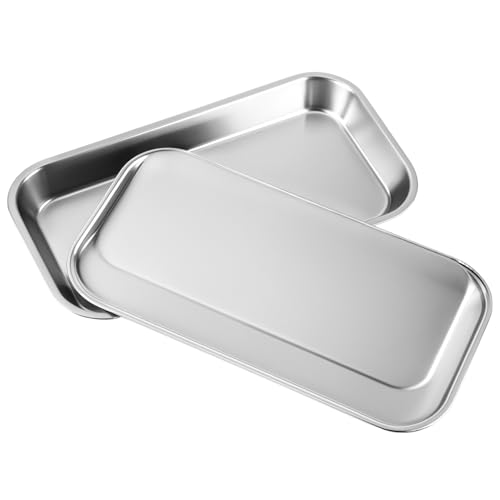 QWORK Lab Instrument Tools, 3 Pack Stainless Steel Lab Science Supplies Tray, Salon Tool Organizer Trays, 8.6" x 4.3" x 0.8"