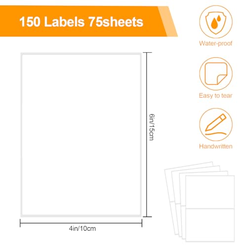 150 Pcs Labels for Storage Bins, 6 X 4 Inch Removable Labels for Storage Bins, Tear Resistant No Residue Storage Bin Label, Matte White Blank Box Label for School, Home, Business (Pack of 2) - size: 150 labels / 75 Sheets(6" x 4") (Pack of 2)