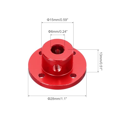 MECCANIXITY 4pcs 6mm Bore Rigid Red Flange Coupling Connector Aluminum Motor Bearing Shaft Mounting Hub with Wrench for DIY RC Model Motors - color: Red, size: 6mm