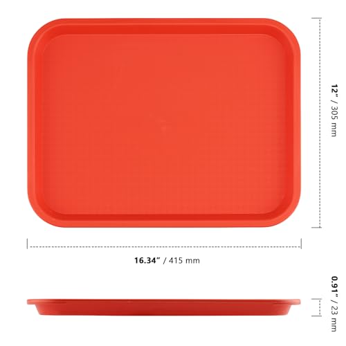 ZOENHOU 14 Pack 16 x 12 Inch Fast Food Tray, Rectangular Cafeteria Serving Trays, Plastic Trays for Food, Orange - color: Orange, size: 14PCS 16X12 INCH