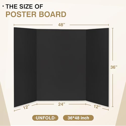 Chell 36x48 Large Size Corrugated Trifold Poster Boards, Black, 2 Pack - size: Large, 36x48 in