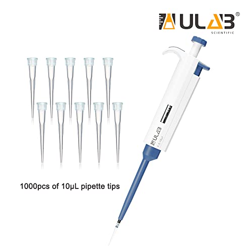 ULAB Single Channel Pipettor with Pipette Tips Offered, 1pc of Adjustable Volume Micro Pipette with Vol.Range.0.5-10μl, 1000pcs of Vol.10μl Pipette Tips in Neutral Color, ULH1019 - style: 0.5-10μl & 1000 Tips