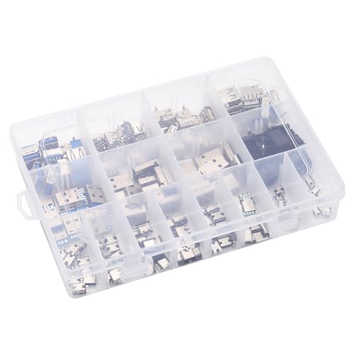 180PCS USB Connector Assortment Kit, Male Female Sockets for Repair