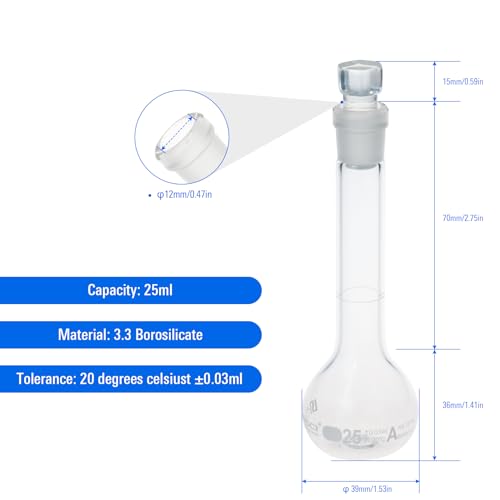 2PCS 25ML Volumetric Flask, Class A, Glass Stopper for Laboratory - color: Clear Glass, size: 25ML