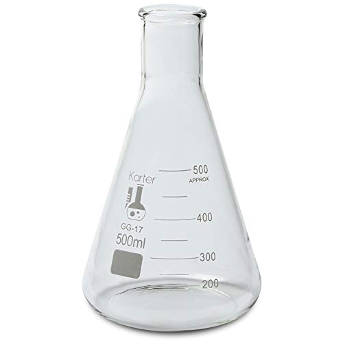 500ml Narrow Mouth Erlenmeyer Flask, 3.3 Borosilicate Glass, Karter Scientific 213G9 (Case of 36) - size: 500ml, style: Pack of 36