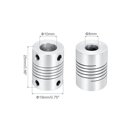 uxcell 4Pcs 8mm to 10mm Aluminum Alloy Shaft Coupling L25xD19 Silver - size: 8mm to 10mm