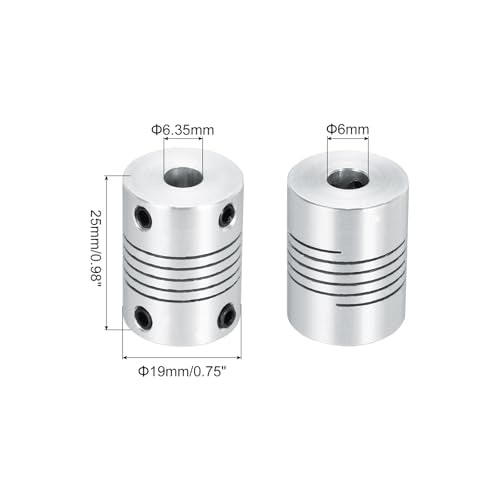 uxcell 4Pcs 6.35mm to 6mm Aluminum Alloy Shaft Coupling L25xD19 Silver - size: 6.35mm to 6mm
