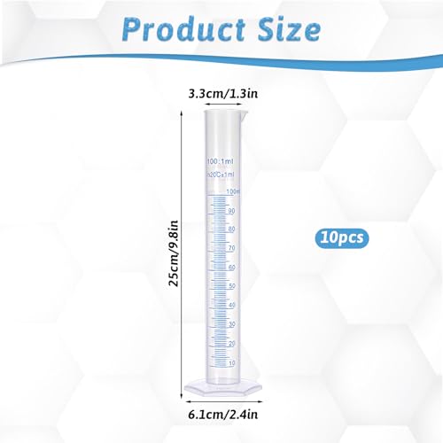 100ml Graduated Cylinder Plastic Transparent Measuring Cylinder, 2-Sided Marking Clear Plastic Cylinder Lab Cylinders Science Measuring Cylinder for Home School Laboratory Supplies(10 Packs)