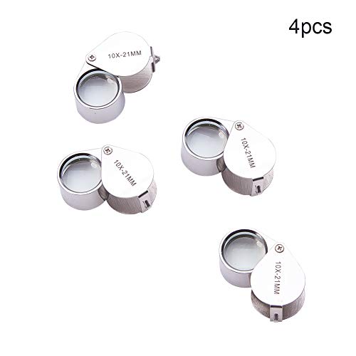 Othmro 4Pcs 10X Magnifying Glass, Diameter 0.83inch Metal Illuminated Jewelry Magnifier, Pocket Folding Magnifying Glass, Mini Microscope Jewelers Eye Loupe, Round Body Jewelry Loupe for Stamps Silver - color: A 10x/ 21 Mm