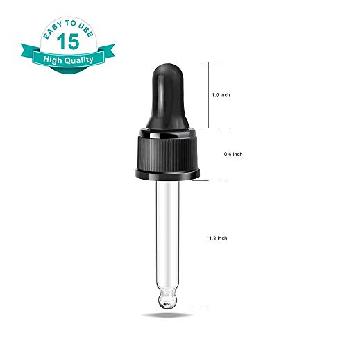 YGDZ Droppers for Essential Oils 15 Pack 15ml (1/2 Ounce) Glass Eye Dropper Tops - Fit for DoTerra Young Living 15ml Essential Oil Bottles - size: 15 Count (Pack of 1)