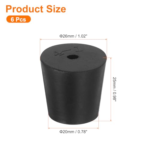 uxcell 6 Pcs 1-Hole Rubber Stopper, Tapered Lab Seal Tube Stopper Plug for Test Tube Flasks Glass Containers Industry and Laboratories, 26x20x25mm Black - size: 26x20x25mm