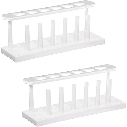 25mm Plastic in-Line Test Tube Rack with Drying Pins, 6 Tube, Polyethylene, White (Pack of 2) - size: 25MM, style: Pack of 2