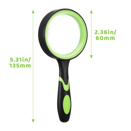 12 Pack 10X Magnifying Glass, 60mm Handheld Reading Magnifier for Seniors, Shatterproof Glass Lens with Non Slip Rubber Handle for Reading and Nature Exploration Orange and Green