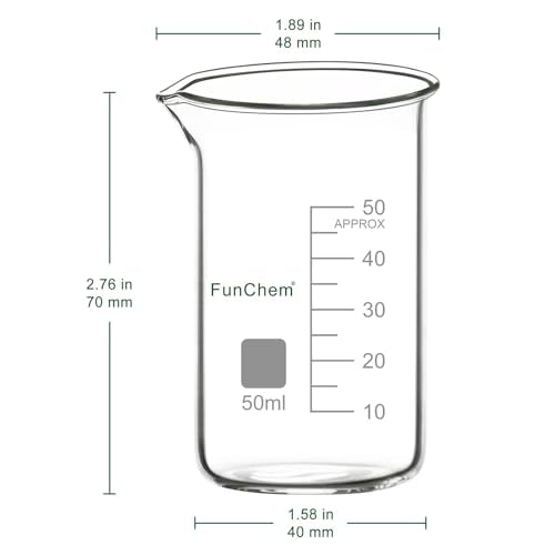 FunChem Borosilicate Glass Beaker, 1-Pack Graduated Tall Beaker with Pouring Spout, 50 ml - size: 50 ml