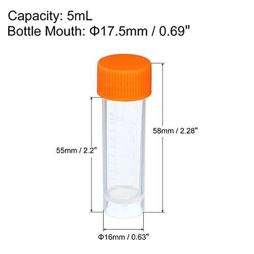 PATIKIL 5mL Plastic Test Tubes, 12 Pack Frozen Container Storage Screw Cap for Lab Laboratory Science, Clear
