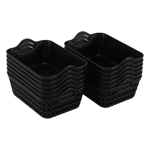 12-Pack Plastic Shallow Storage Baskets Trays, Mini Desktop Basket, Black - size: Small
