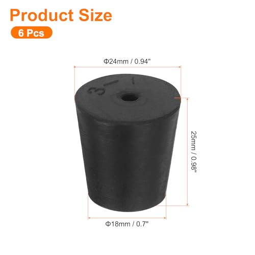 uxcell 6 Pcs 1-Hole Rubber Stopper, Tapered Lab Seal Tube Stopper Plug for Test Tube Flasks Glass Containers Industry and Laboratories, 24x18x25mm Black - size: 24x18x25mm